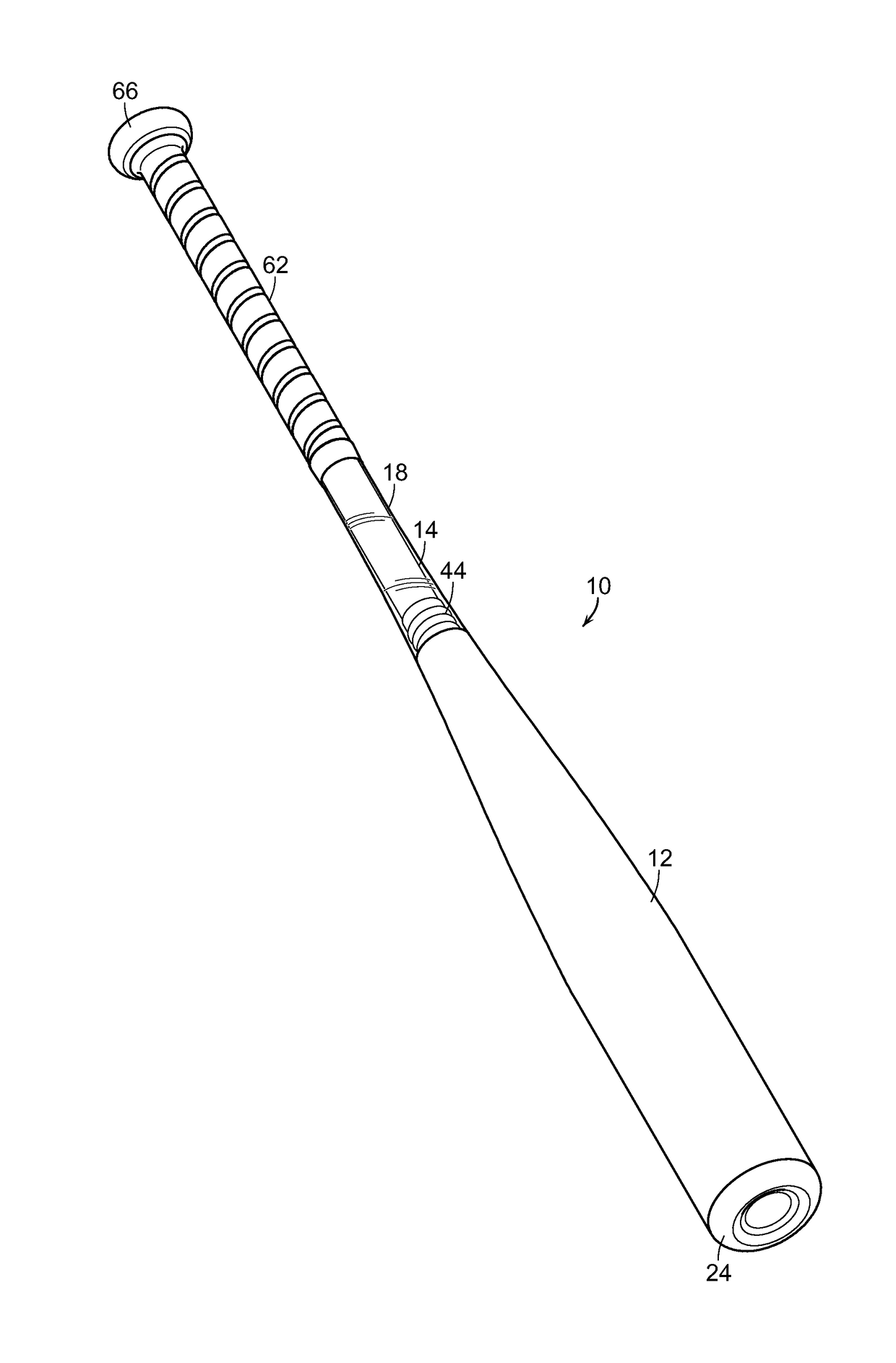 Baseball/softball bat with shock dissipation characteristics and method of manufacturing same