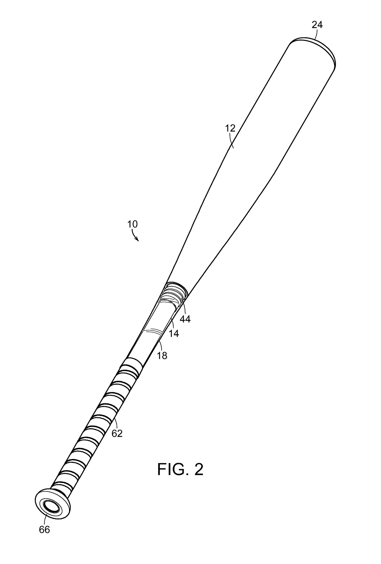 Baseball/softball bat with shock dissipation characteristics and method of manufacturing same