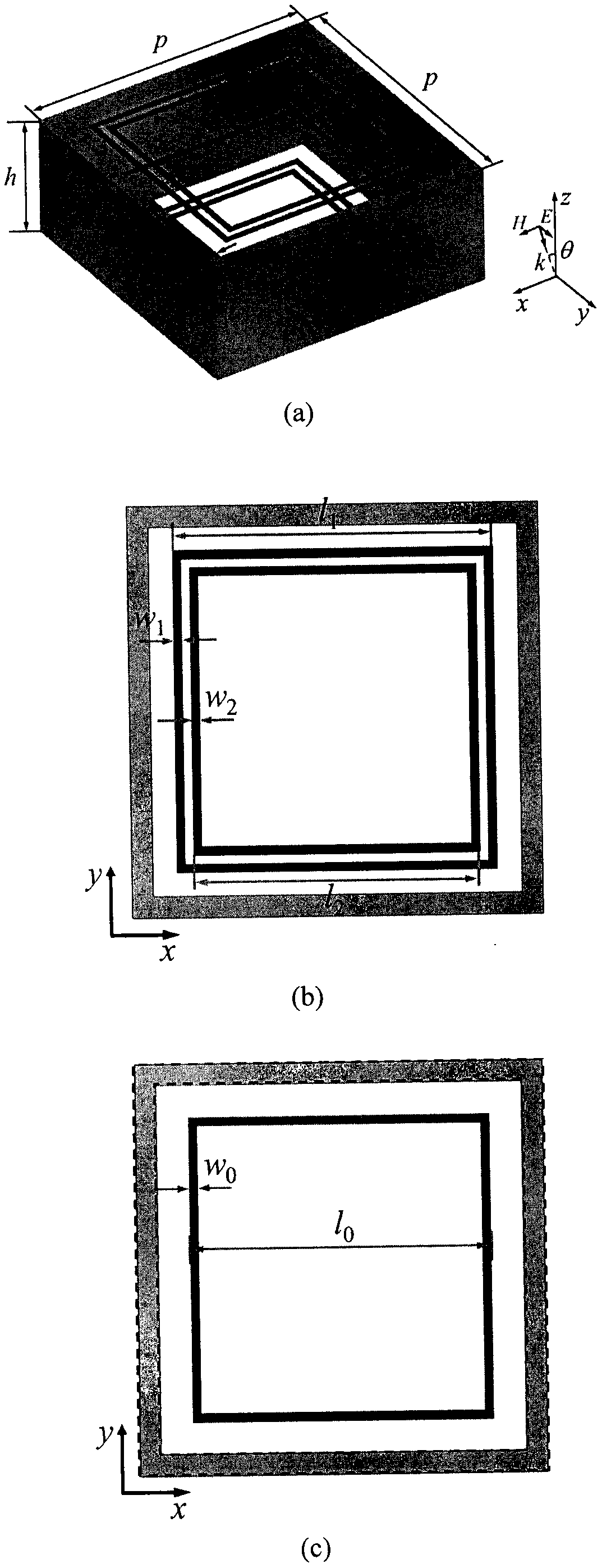 Dual-polarization three-passband three-dimensional frequency selective surface