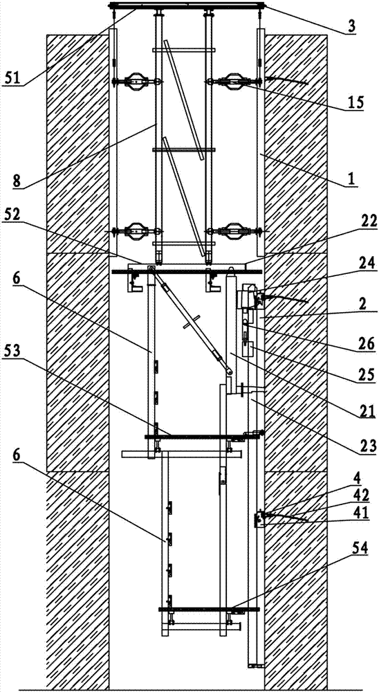 Hydraulic self-elevating template for vertical shaft and construction method thereof