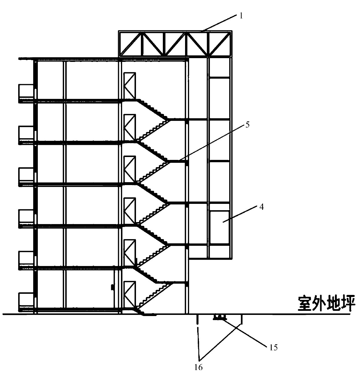 Novel roof steel truss suspension assembled elevator structure and construction method thereof