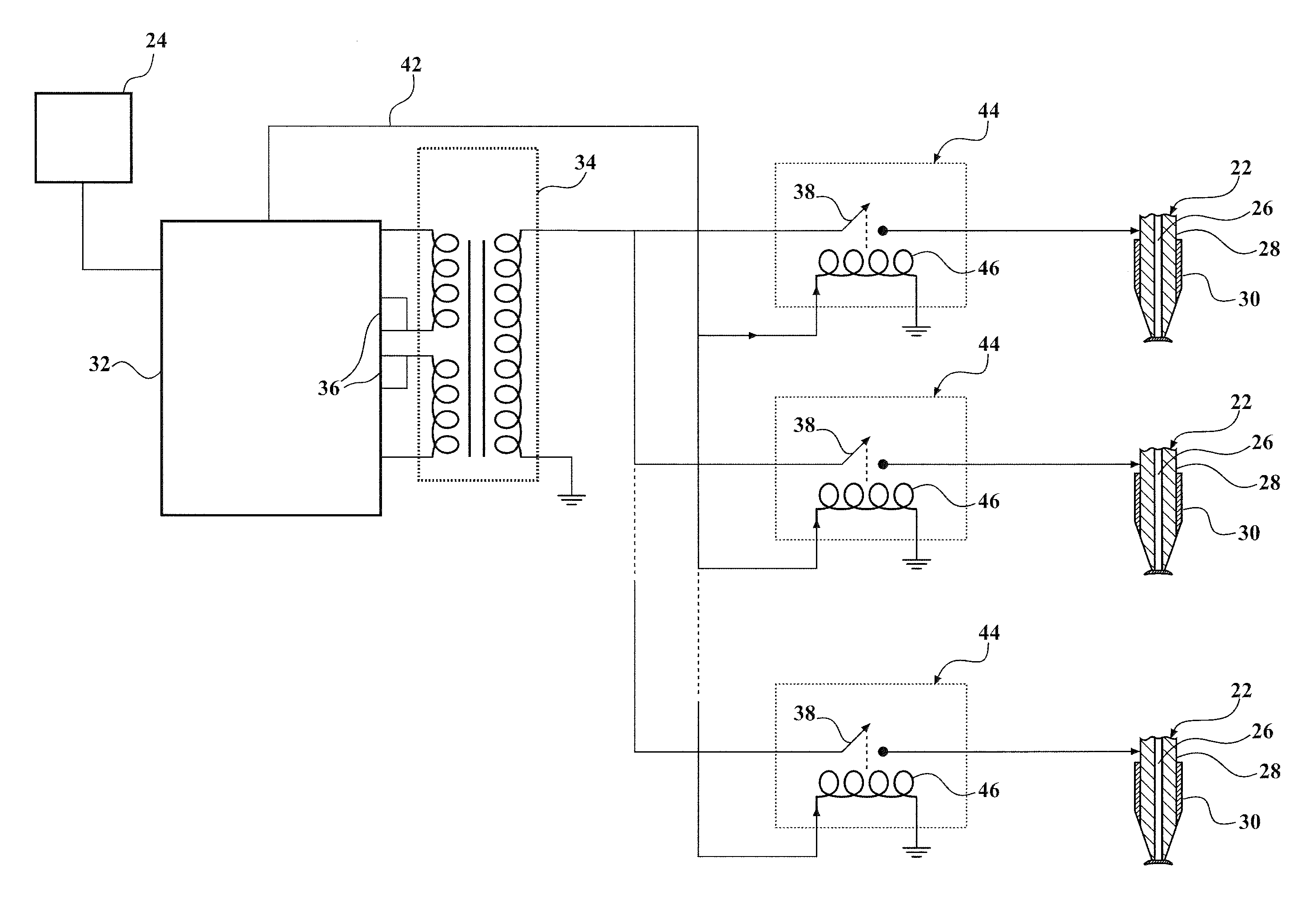 Distribution of corona igniter power signal