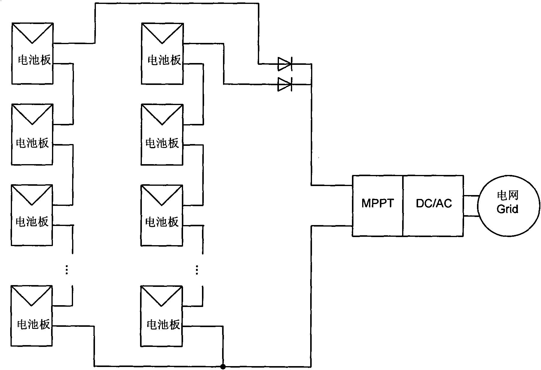 Low-cost interface structure and method for monitoring direct current side information of solar cell panel