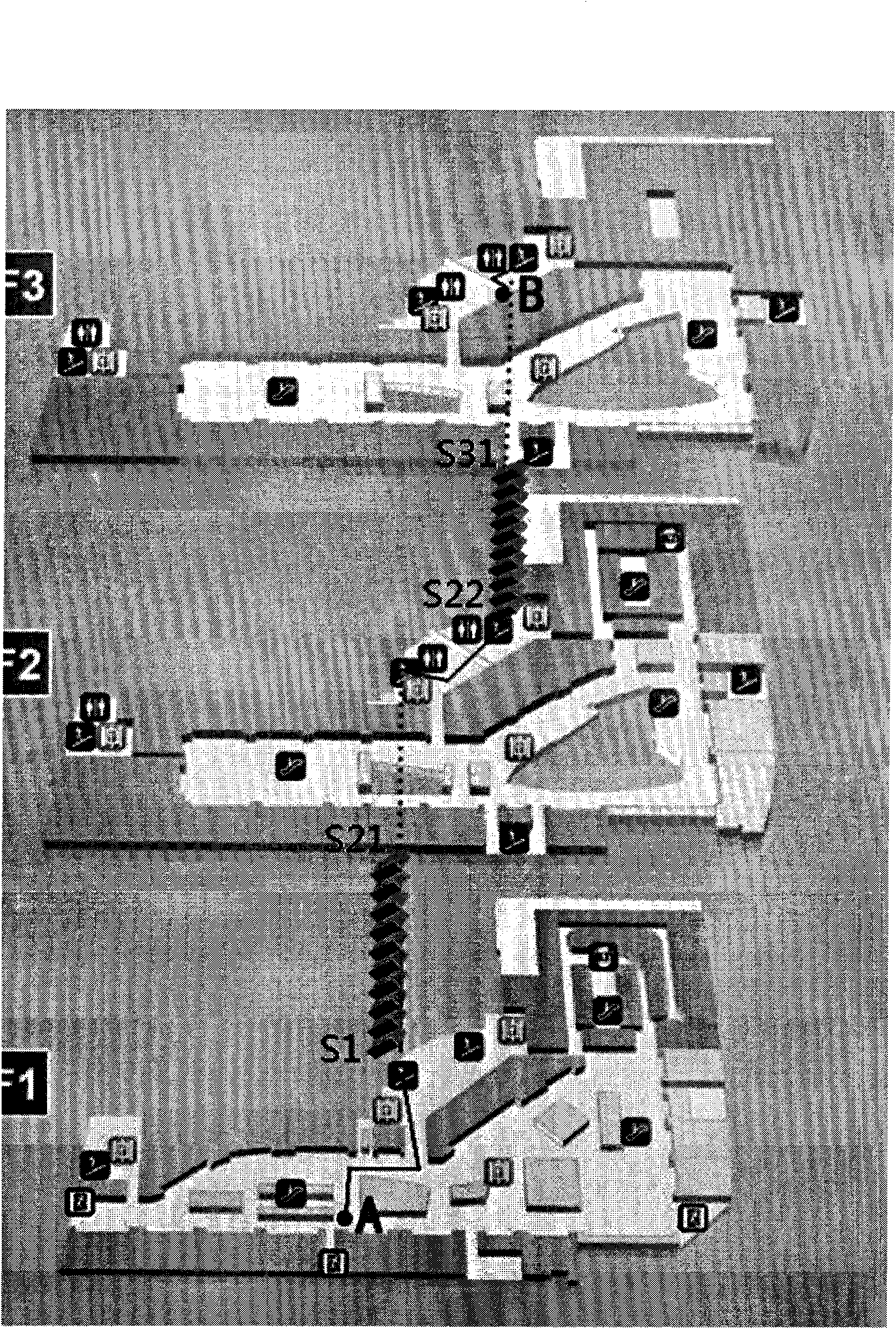 Displaying method of path across floors based on indoor map application