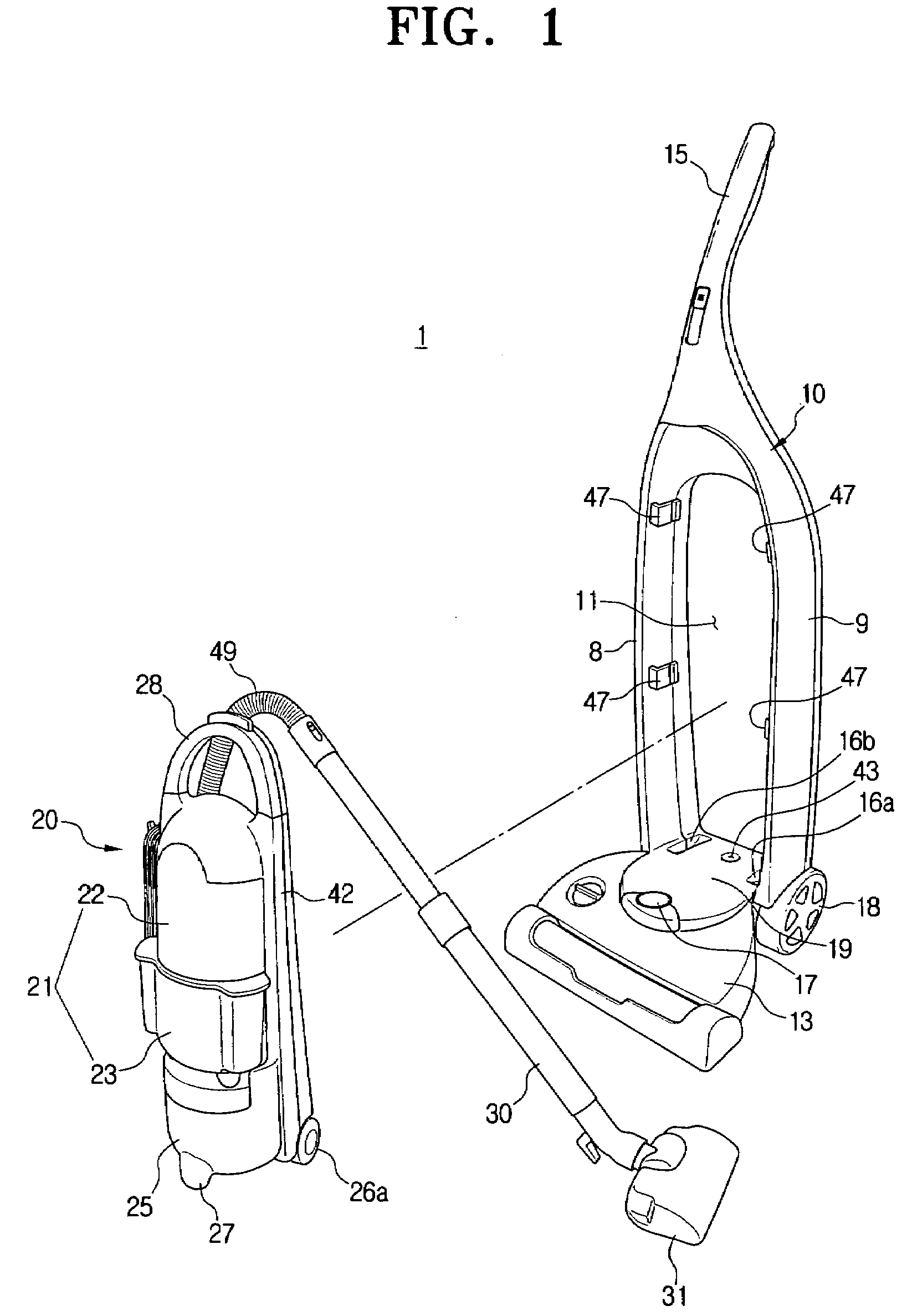 Vacuum cleaner having main body detachably mounted in frame