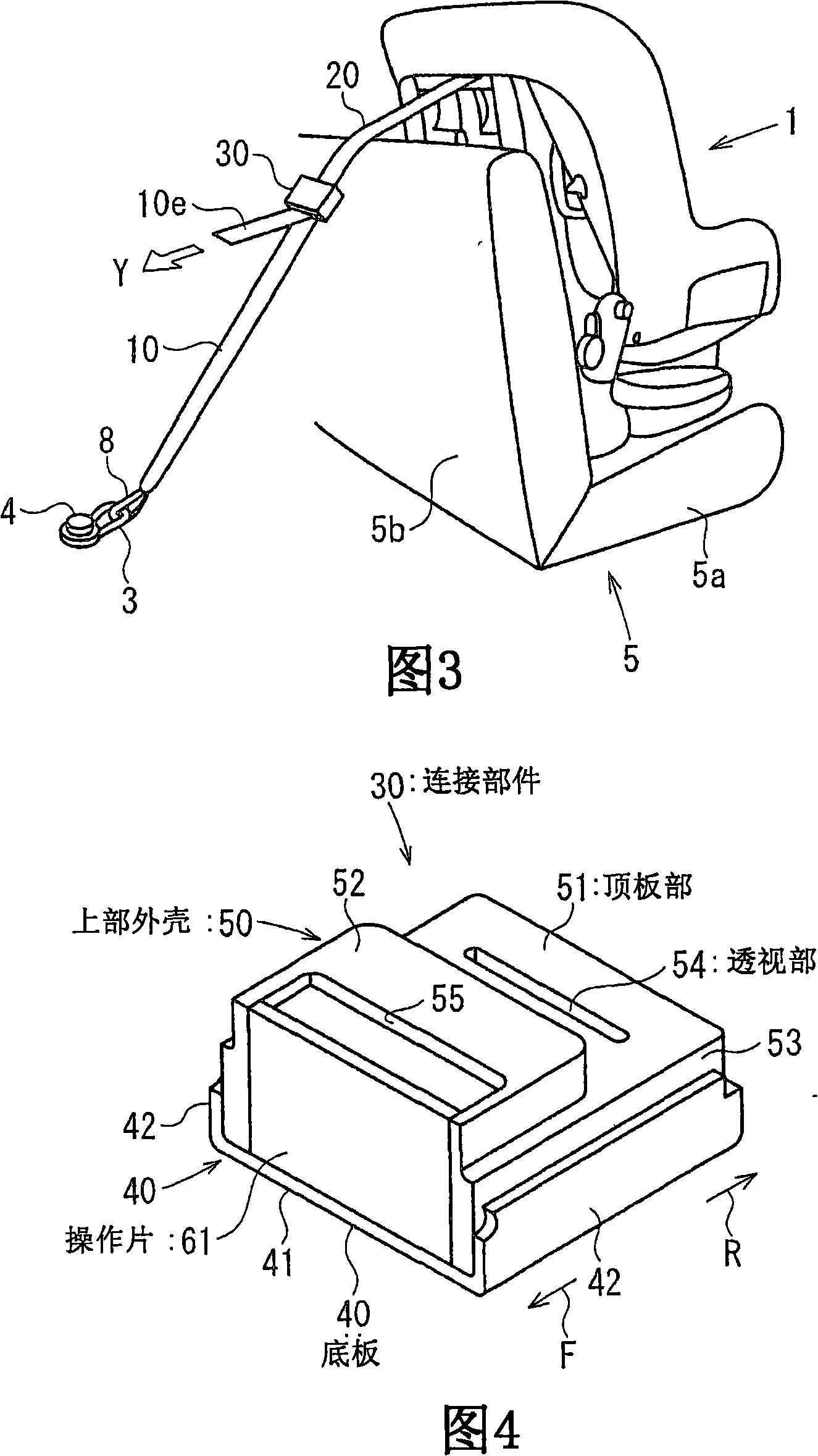 Child seat anchoring device and child seat