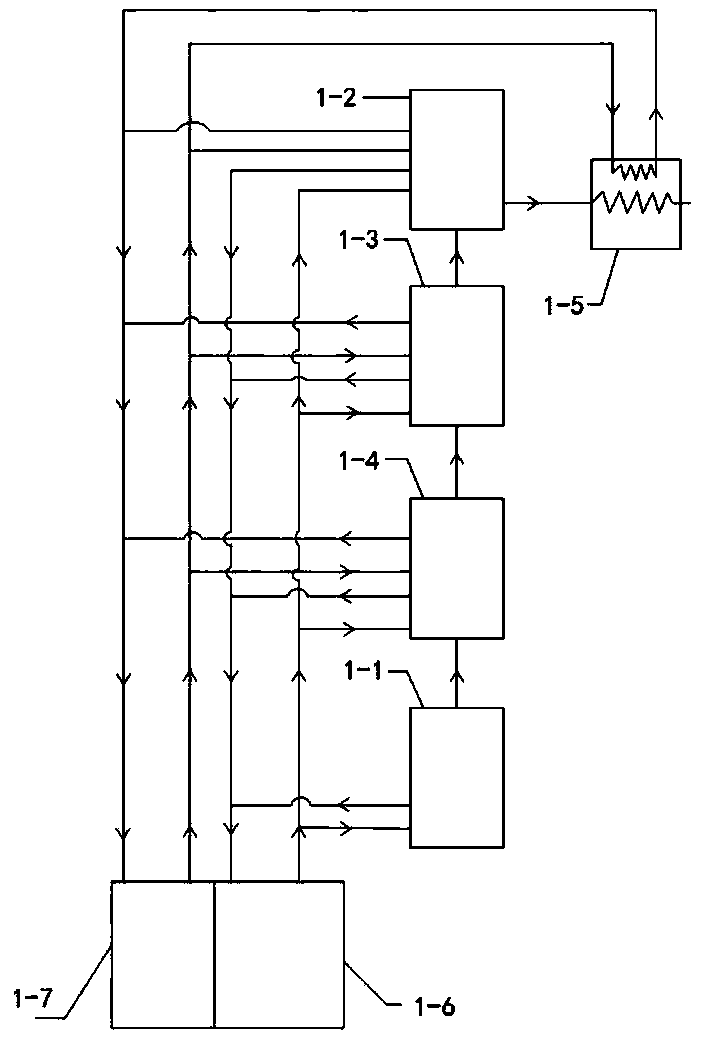 Water mixing and water distribution type energy-saving, heating and water supply system