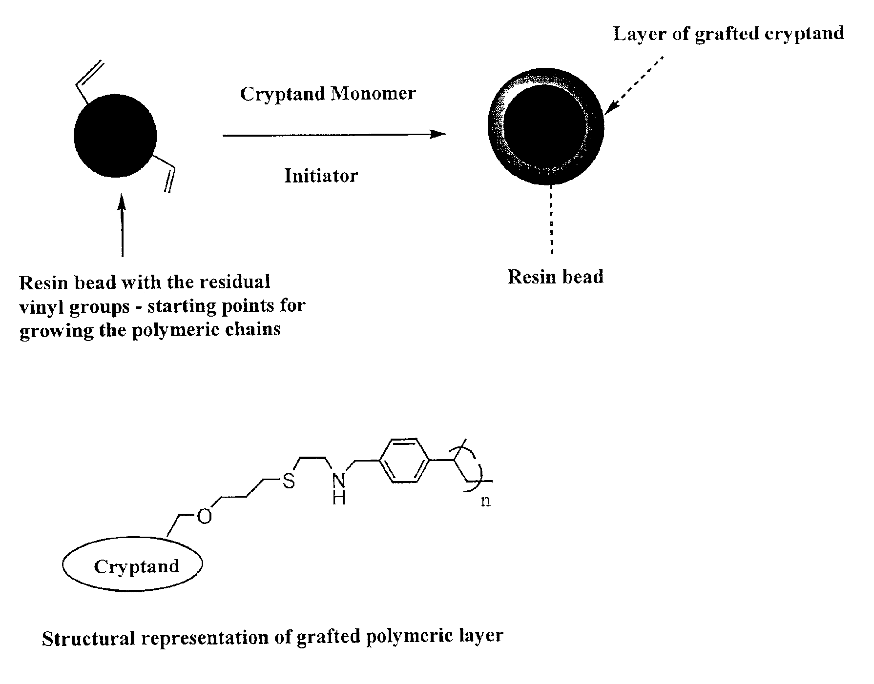 Ion exchange cryptands covalently bound to substrates