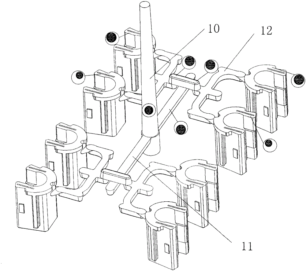 A cold runner structure with multi-cavity flow balance