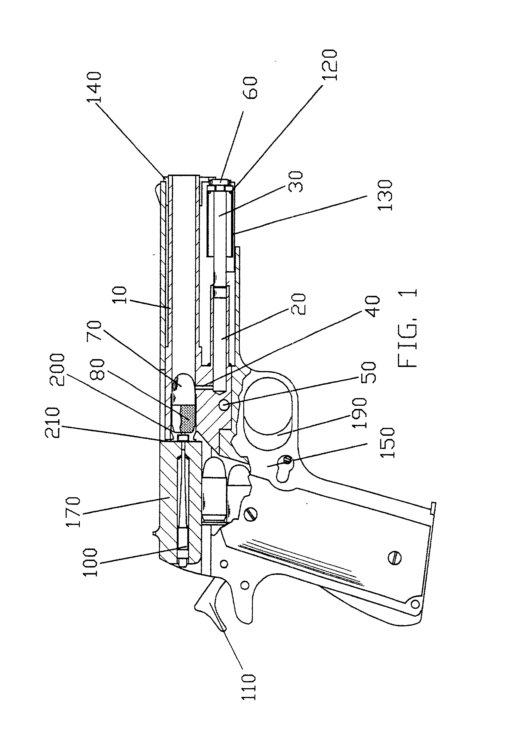 Gas retarded blowback operating system for pistols and other short barreled weapons