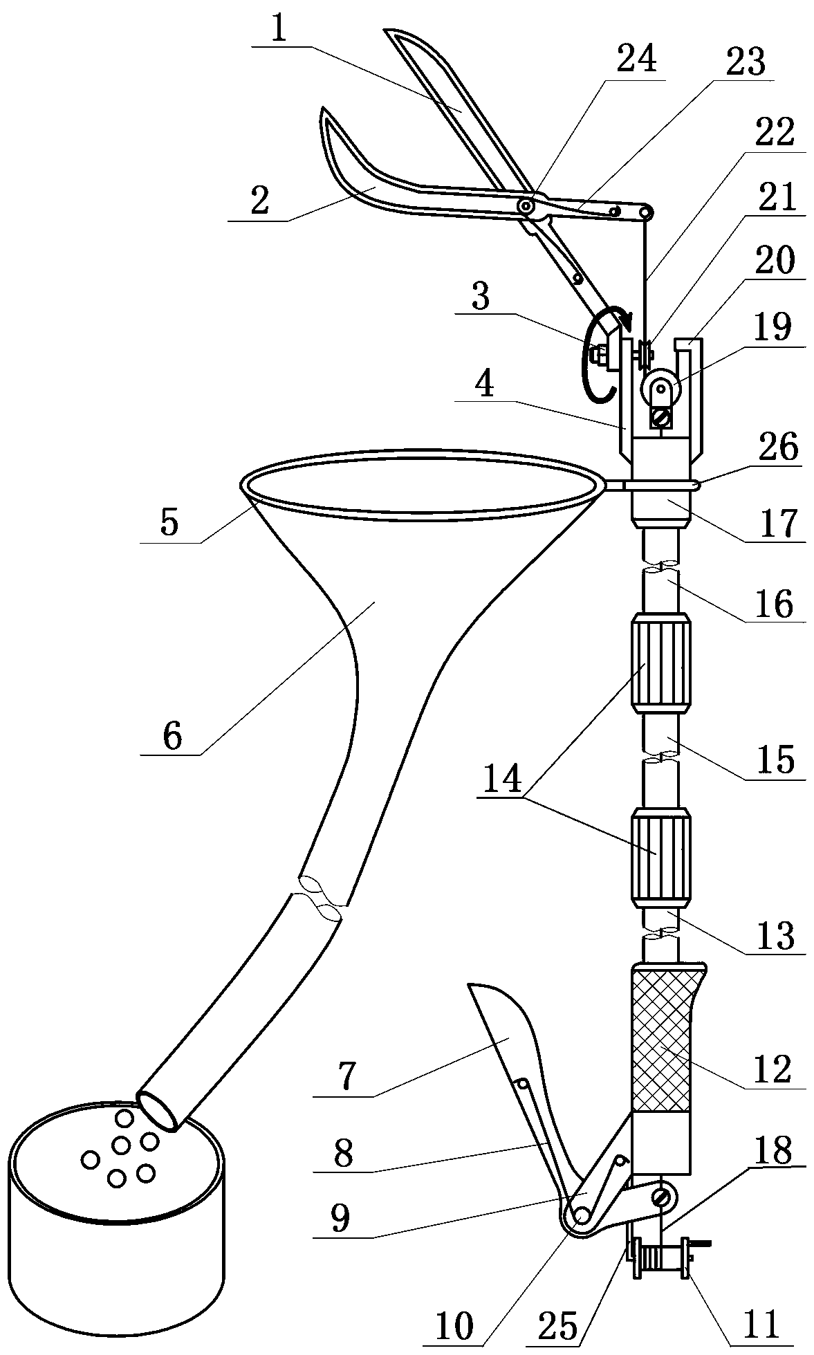 Tree seed collecting machine with adjustable shear plane and using method of tree seed collecting machine