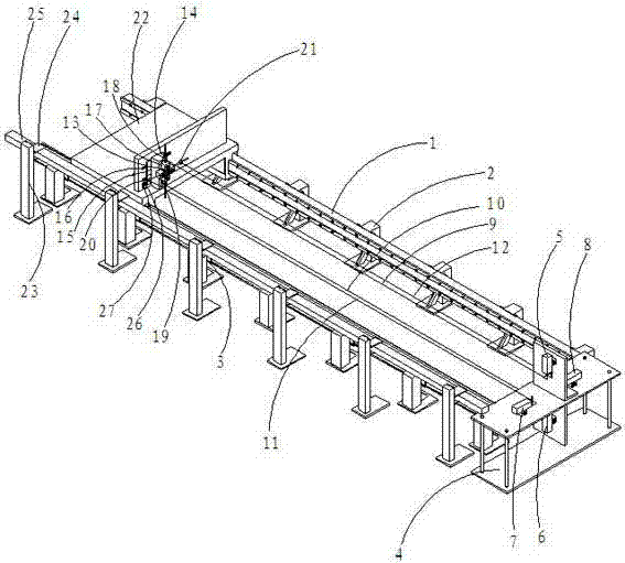 Overlong workpiece linearity detection device driven by composite micro-feeding axis