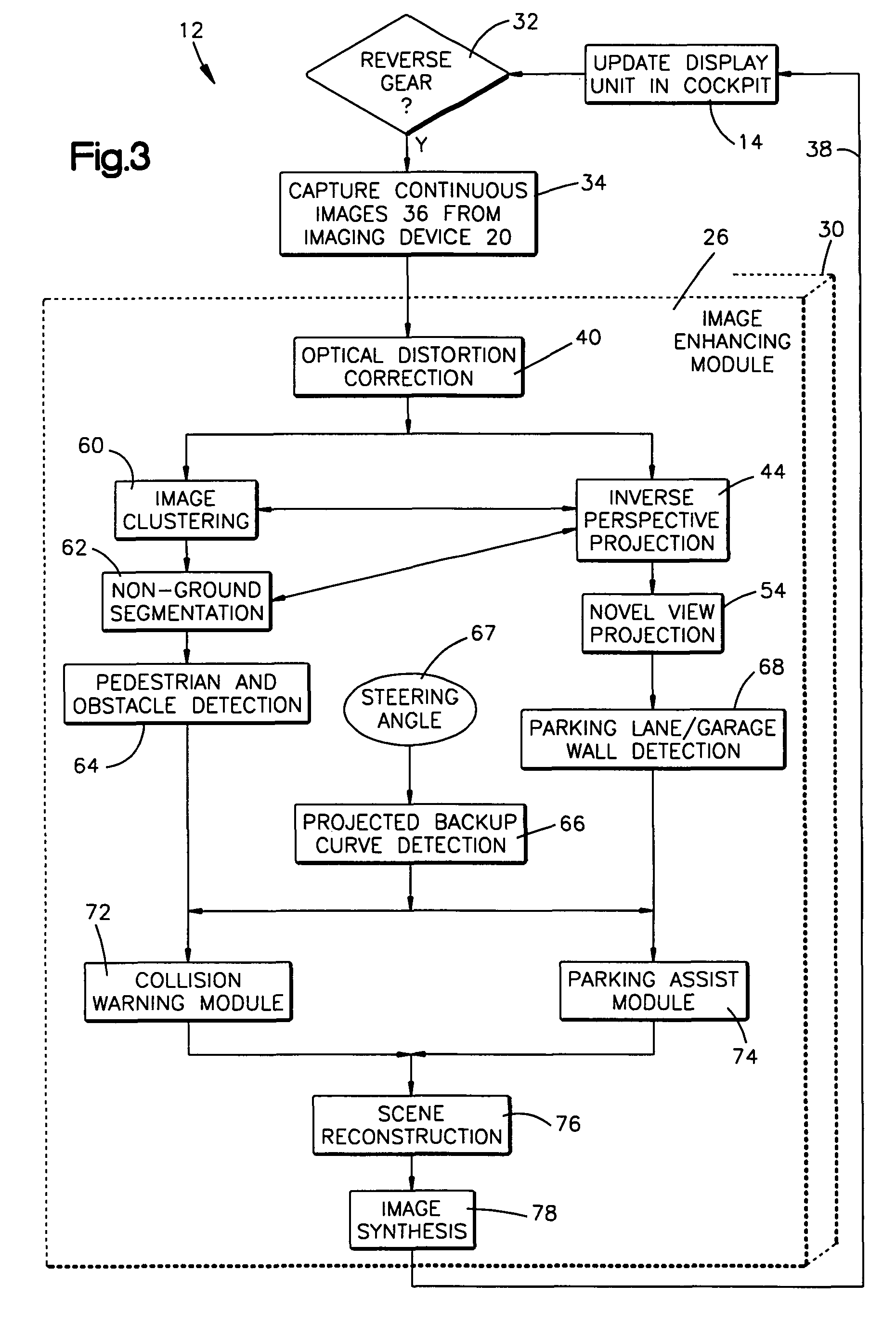 Method and apparatus for distortion correction and image enhancing of a vehicle rear viewing system