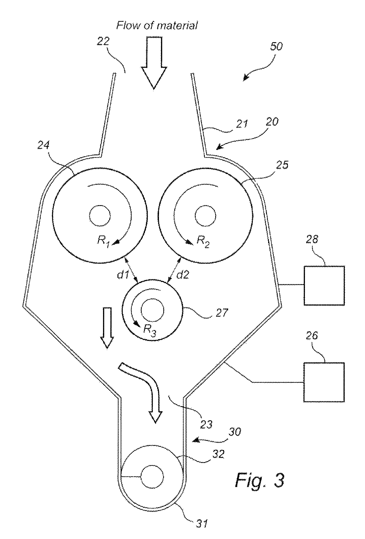 Arrangement and system for feeding biomass material to a treatment process