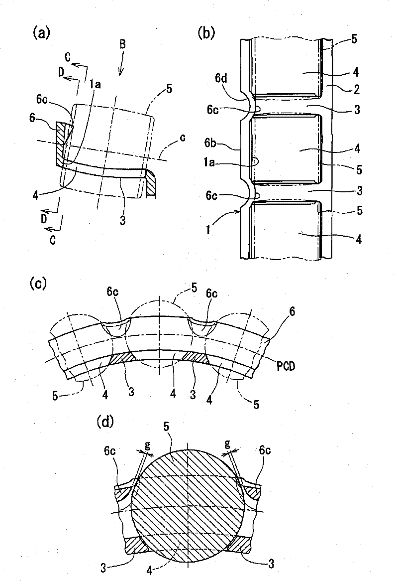 Pressed cage, self-aligning roller bearing, and method of manufacturing pressed cage