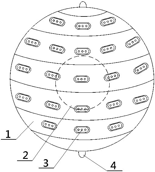 Transverse and longitudinal blowing Coulomb-force compression lightning-inducing arc-extinguishing ball and double ball type arcing horn