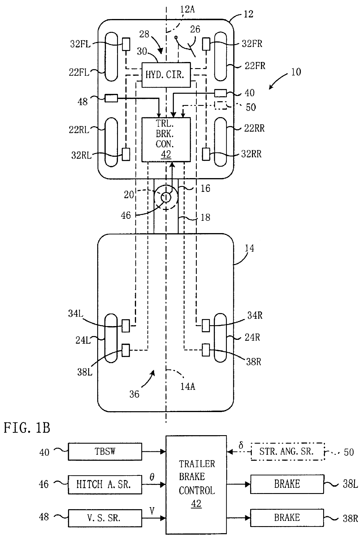 Trailer brake control device of tractor-trailer combination vehicle for suppression of side sway of trailer