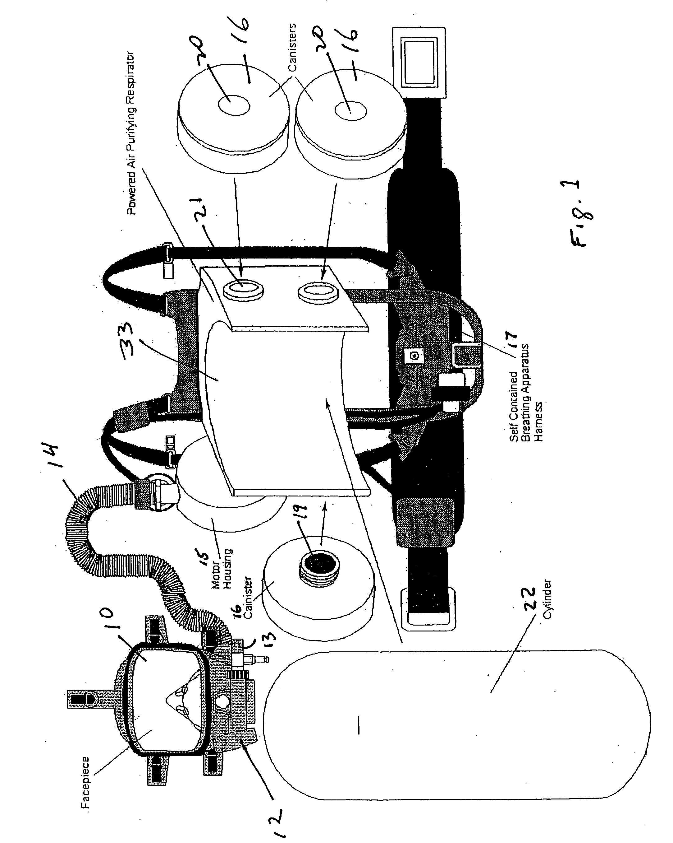 Powered air purifying respirator system and self contained breathing apparatus