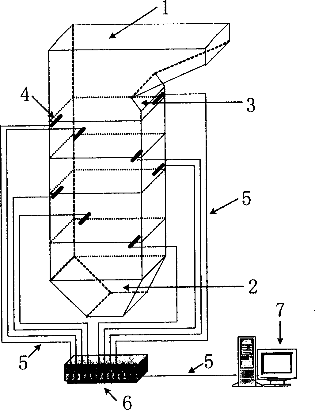 Three dimension temperature field realtion monitor in coal burning boiler