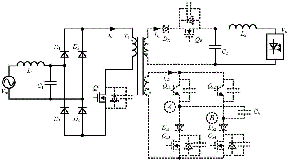 A single-stage non-electrolytic capacitor led drive power supply