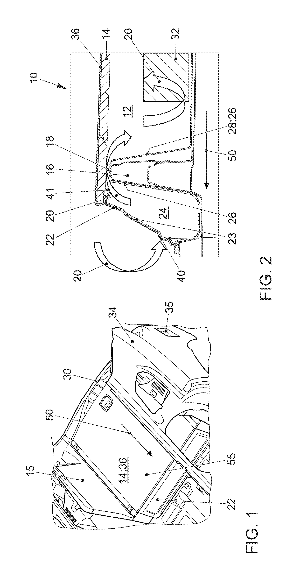 Component system for ventilating a trunk compartment area and motor vehicle