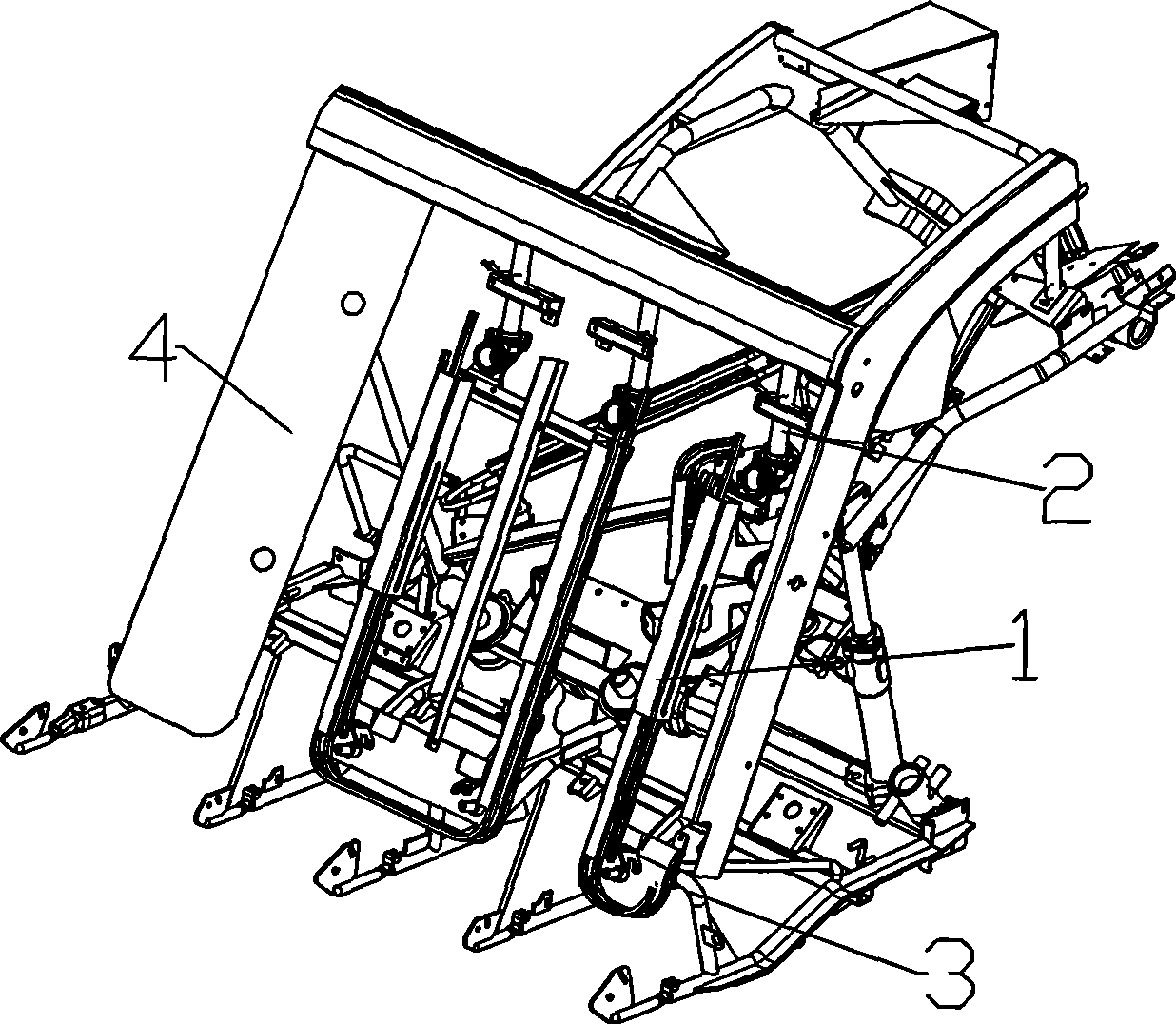 Right and left ear terminal grain-holding claw conveying chain guide device