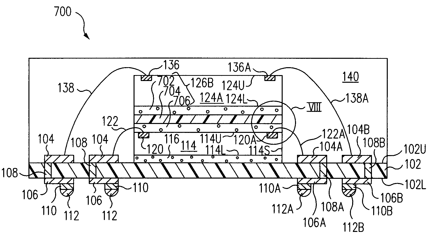 Stacked electronic component package having film-on-wire spacer