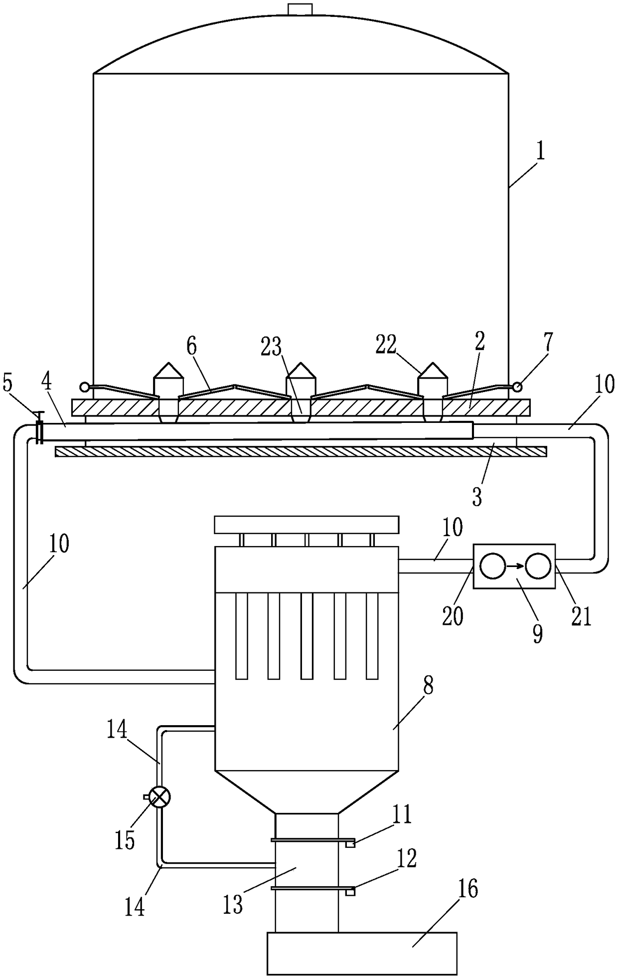 Powder storage warehouse provided with auxiliary discharging device