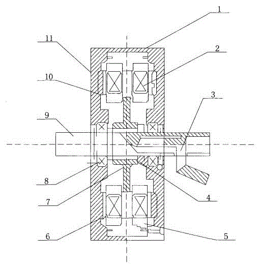 Axial dual-magnetic circuit permanent-magnet direct current motor with single group of magnetic sheets