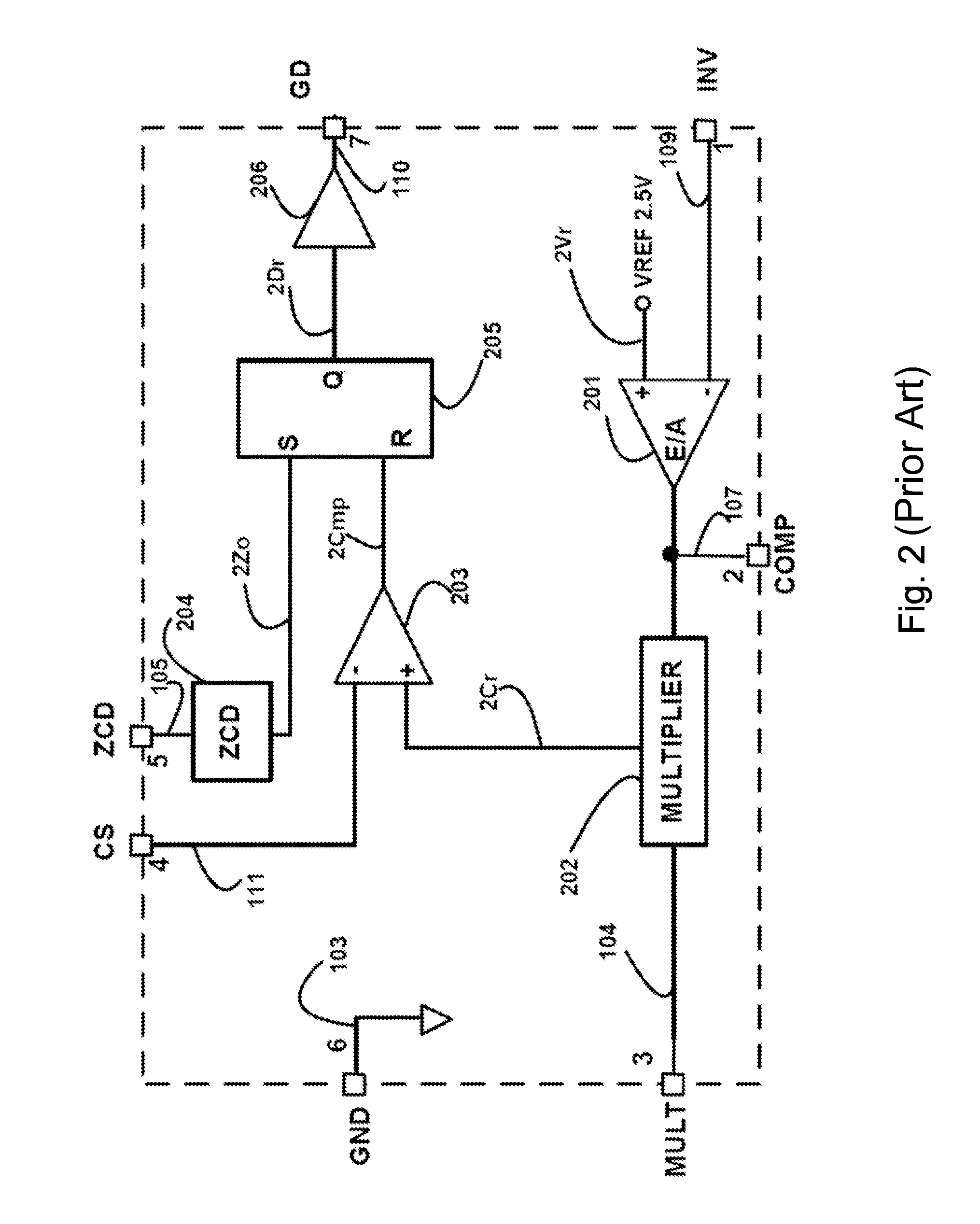 Transition mode power factor correction device with built-in automatic total harmonic distortion reduction feature