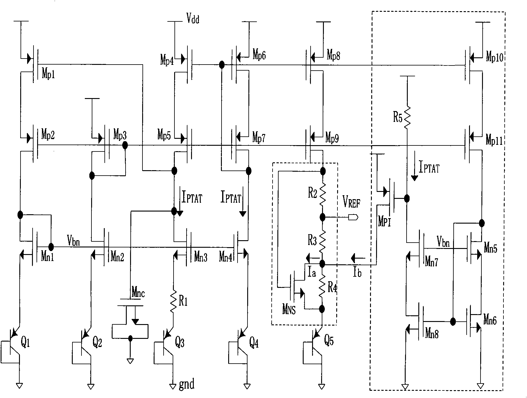 Band-gap reference voltage source compensated by using high-order curvature