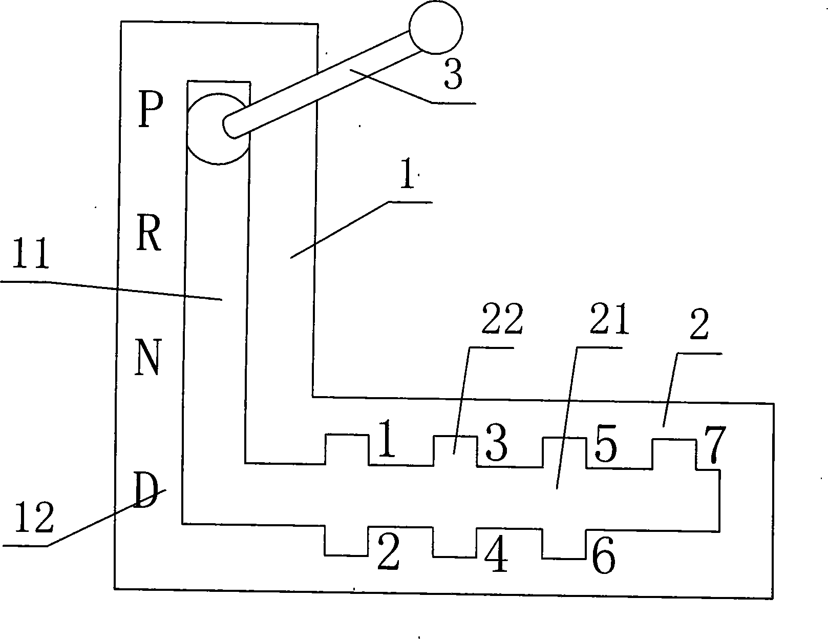 Manual, automatic interconversion selector of motor vehicle