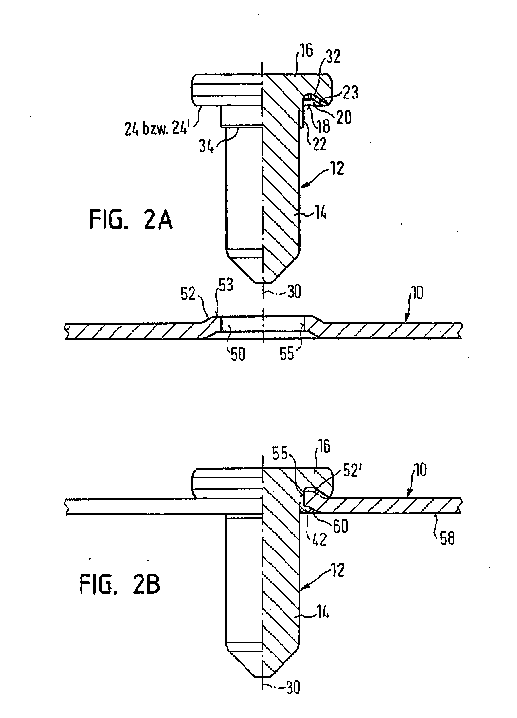 Element attachable by riveting to a sheet metal part and also a component assembly and a method for the production of the component assembly