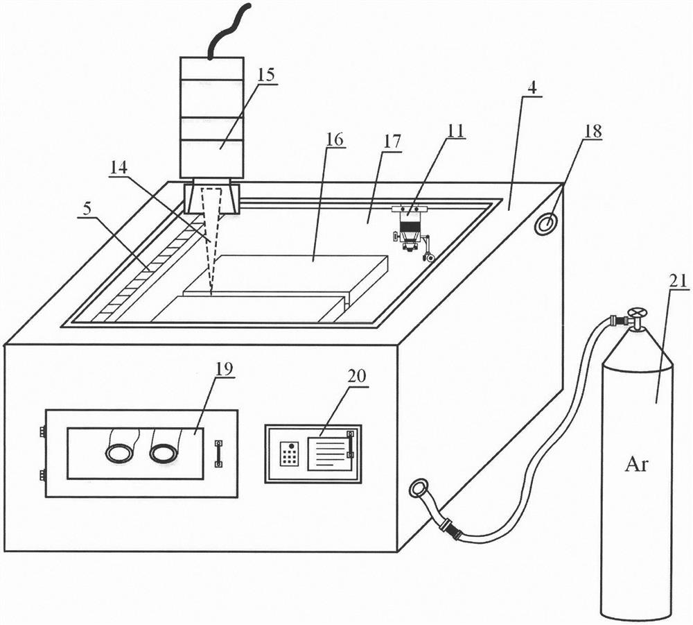 Large-thickness titanium alloy narrow-gap laser welding device and method based on automatic powder laying