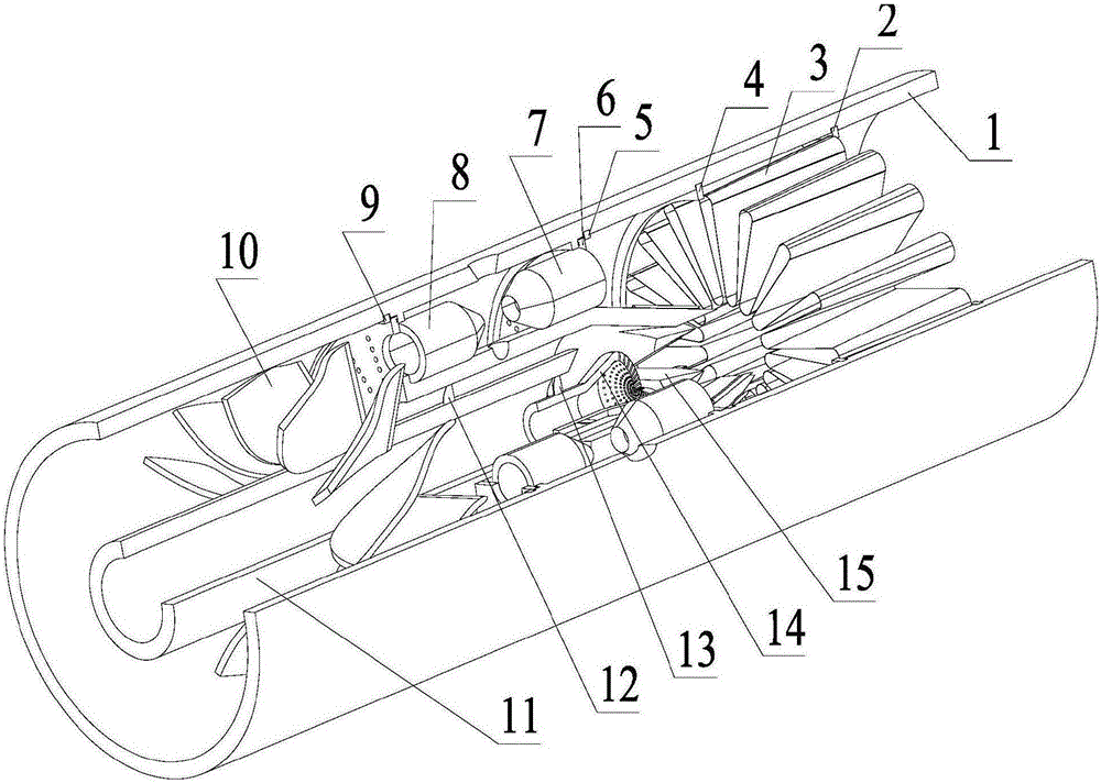 Cylindrical channel type underwater multiphase jet noise reduction and noise reduction device