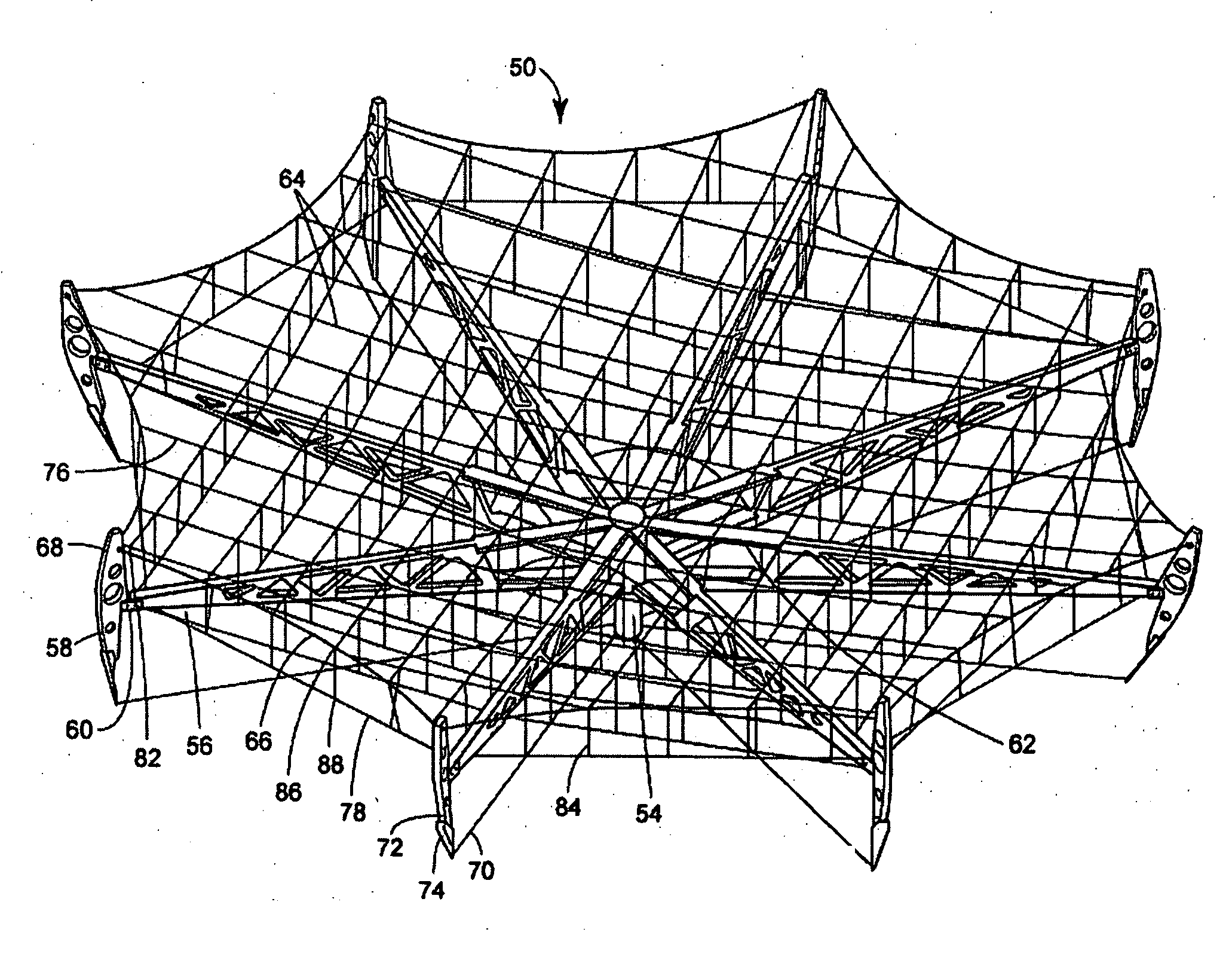 Arbitrarily shaped deployable mesh reflectors