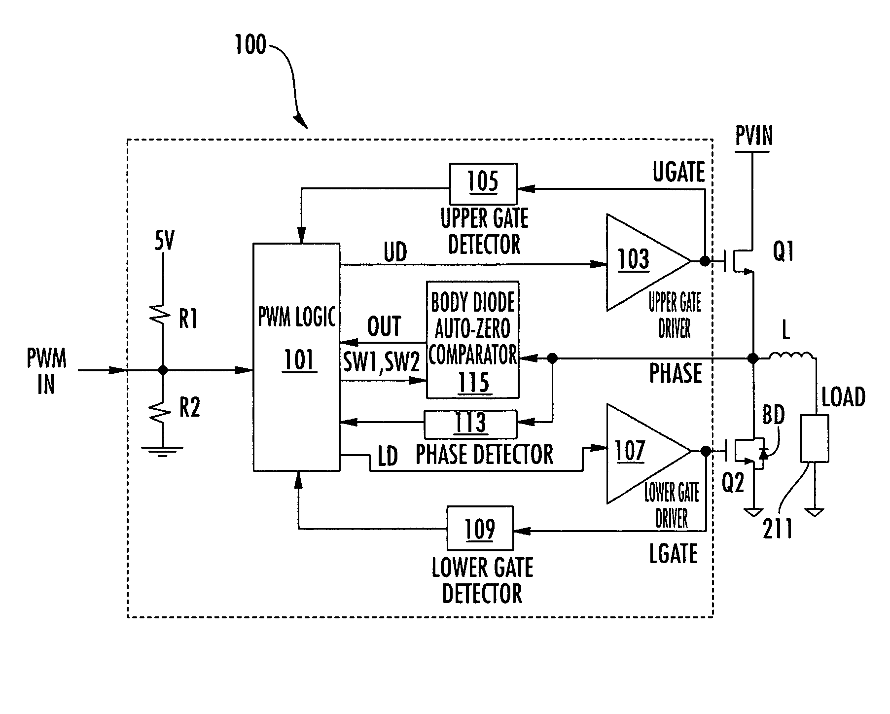 System and method of detecting phase body diode using a comparator in a synchronous rectified FET driver