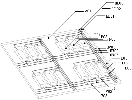 High-density small-spacing LED module with graphic hollow interlayer, display and method