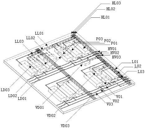 High-density small-spacing LED module with graphic hollow interlayer, display and method