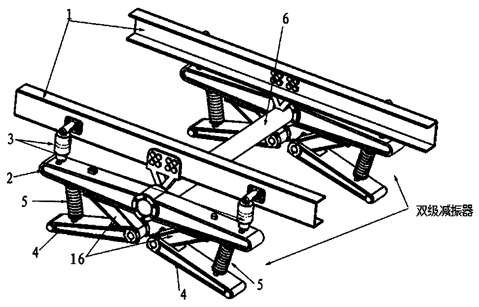 Oil cavity interconnecting two-stage vibration isolation balanced suspension