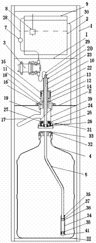 A manual water bottle connection device for a bottom-mounted water dispenser and the bottom-mounted water dispenser