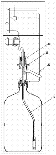 A manual water bottle connection device for a bottom-mounted water dispenser and the bottom-mounted water dispenser