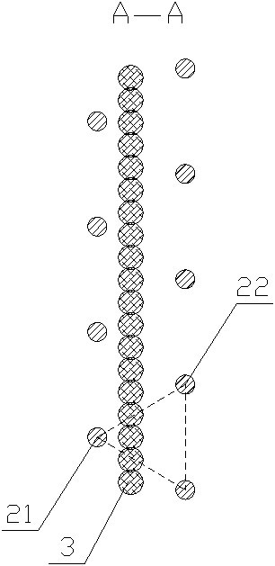 Multi-row mini-pile enclosing structure for blocking soil and construction process