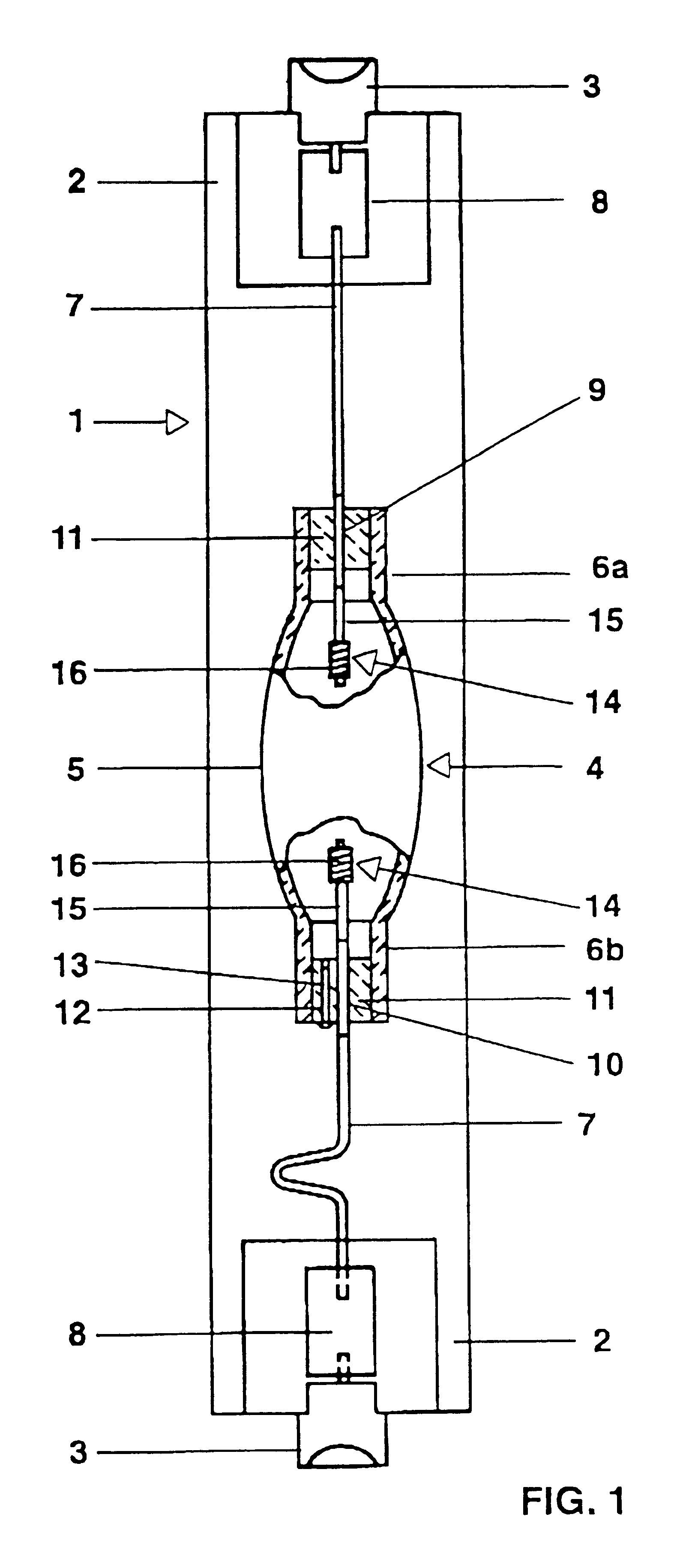 Metal halide lamp with fill-efficient two-part lead-through