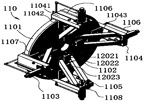 Inner and outer arc-shaped template linkage mechanism and equipment for steel tube bearing and flaring mouths