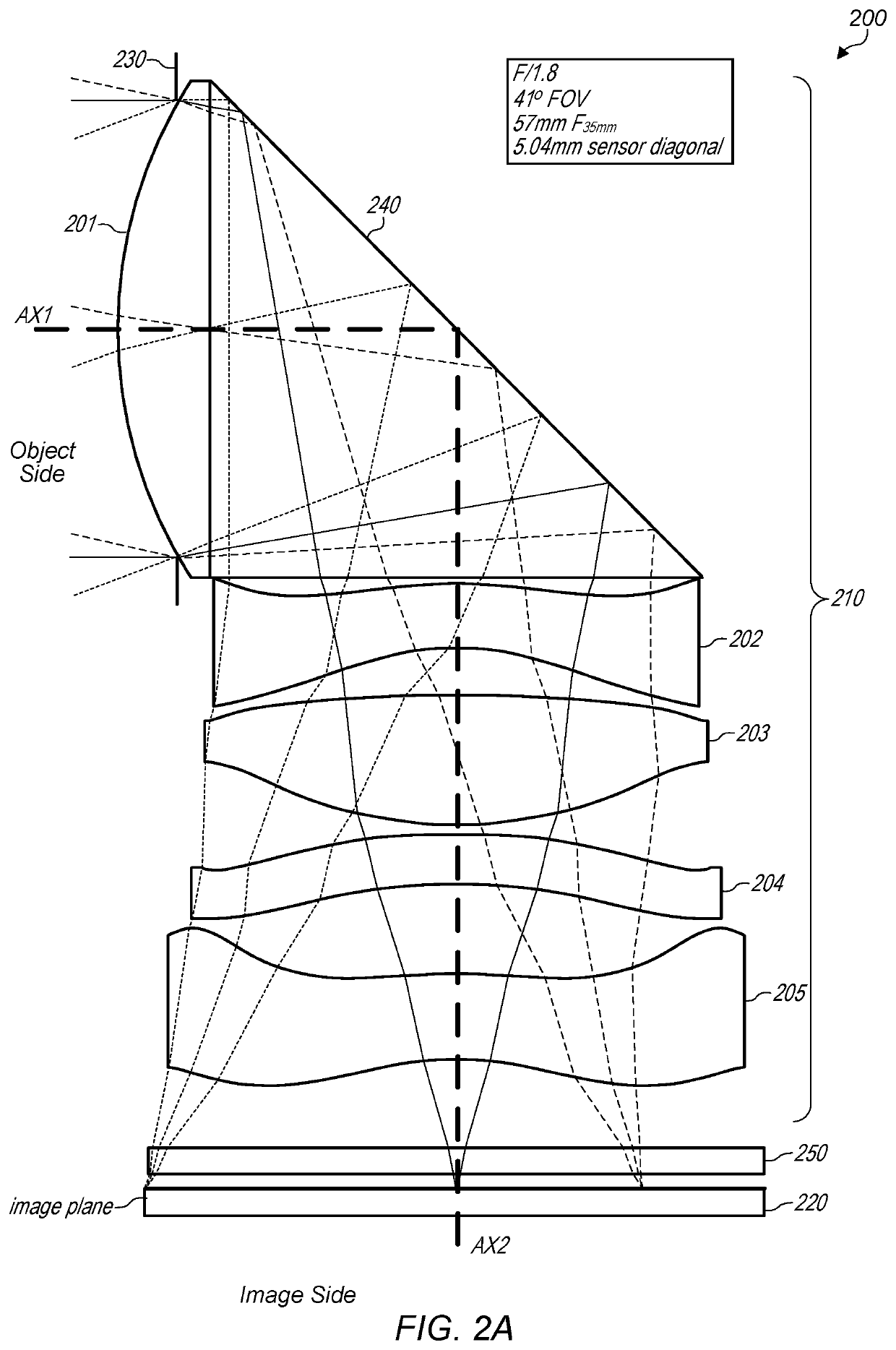 Folded lens system with five refractive lenses