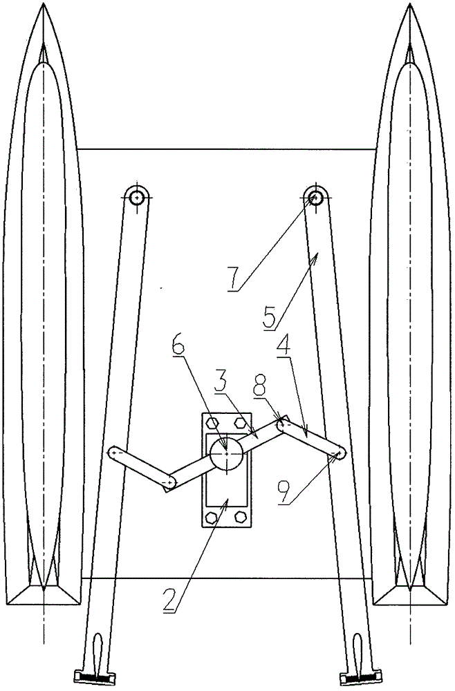 Fish-tail-imitating propulsion device suitable for small waterplane area catamaran