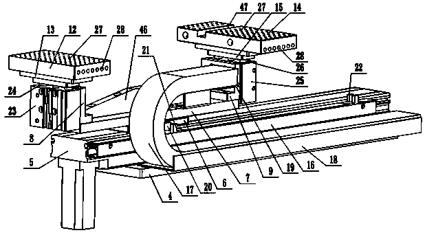 A plastic bag conveying bag opening device for packaging and pasting electronic clips