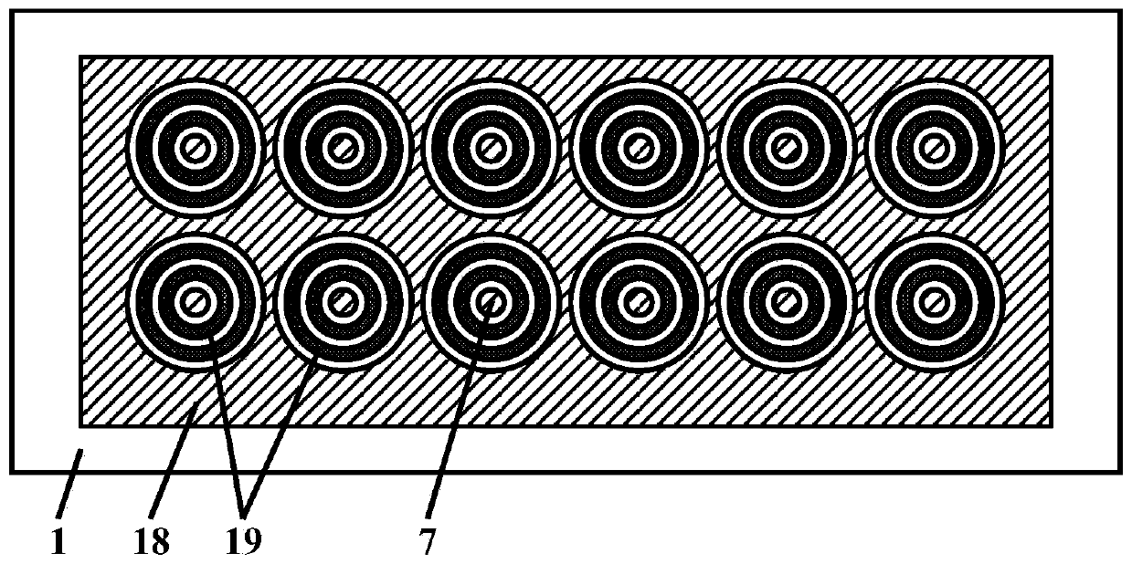 Luminescent display with asymmetric double slow-side arc empty torus cathodic commissure and dip-gated structure