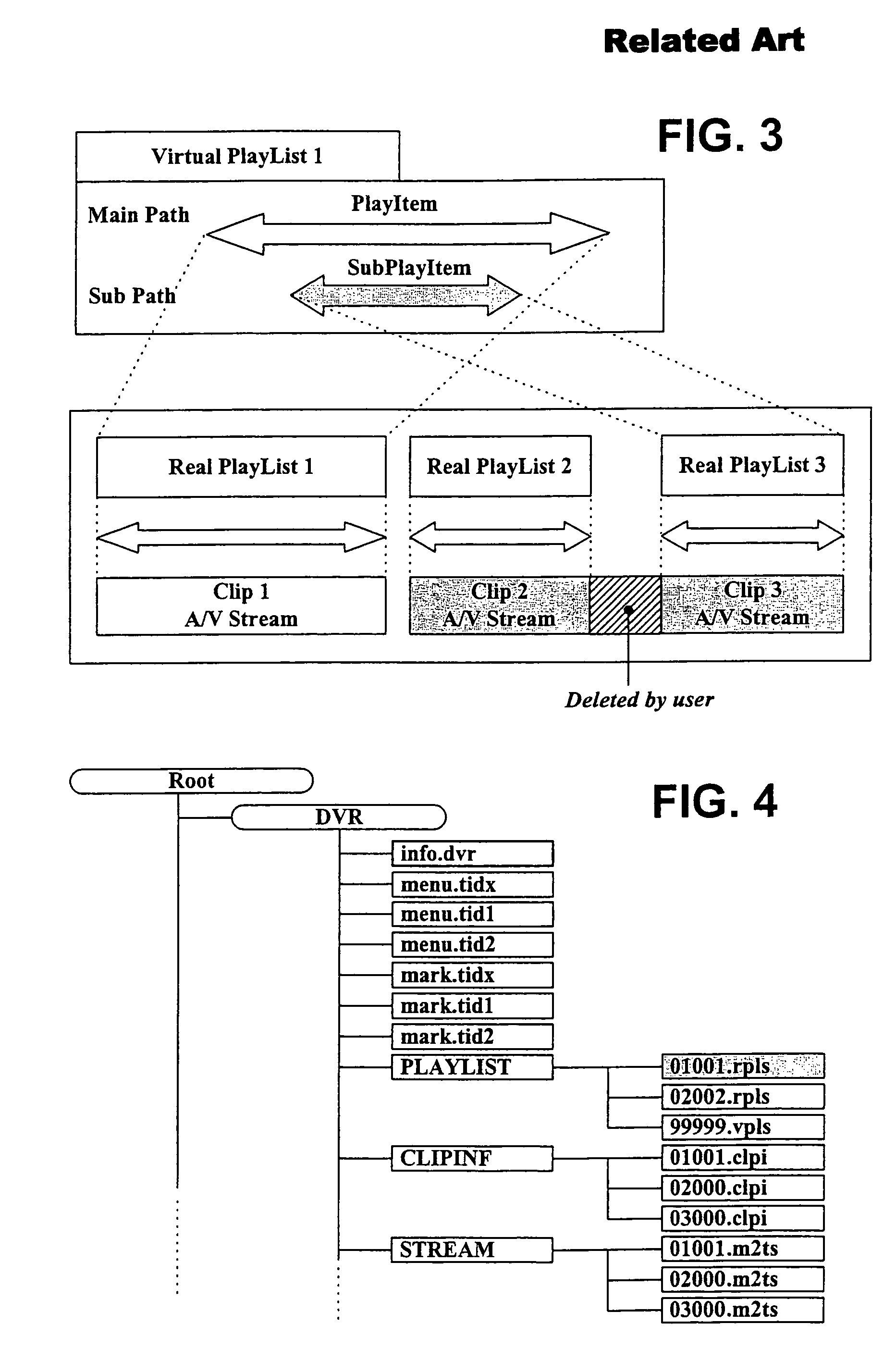 Method for managing recorded streams in a rewritable recording medium